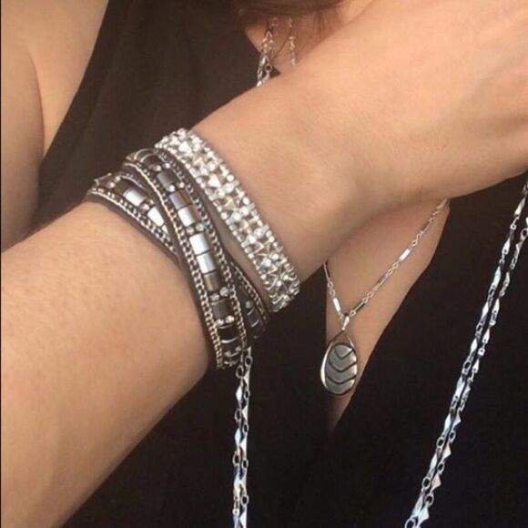 stella & dot ~ cady wrap bracelet hematite silver - Picture 6 of 6
